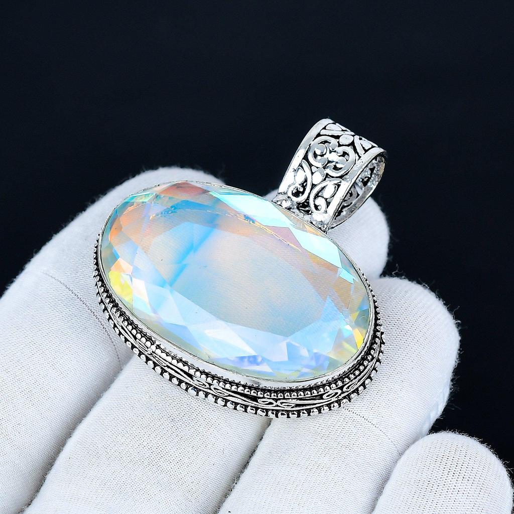 Mystic Topaz Pendant, 925 Sterling Silver Handmade Jewelry, Mystic Topaz Silver Pendant, Party Wear Jewelry For Women's, Pendant Anniversary Gift