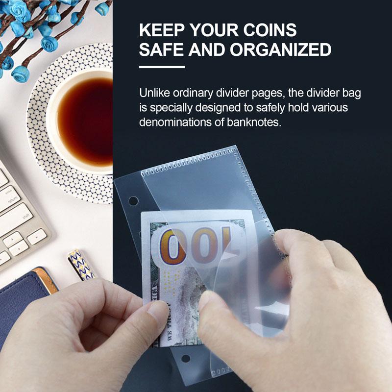 A7 5Pcs Colorful Binder Pockets Binder Zipper Folders For 6Ring Notebook Divider Page Water-Repellent Pvc Leaf Document Filing Bag