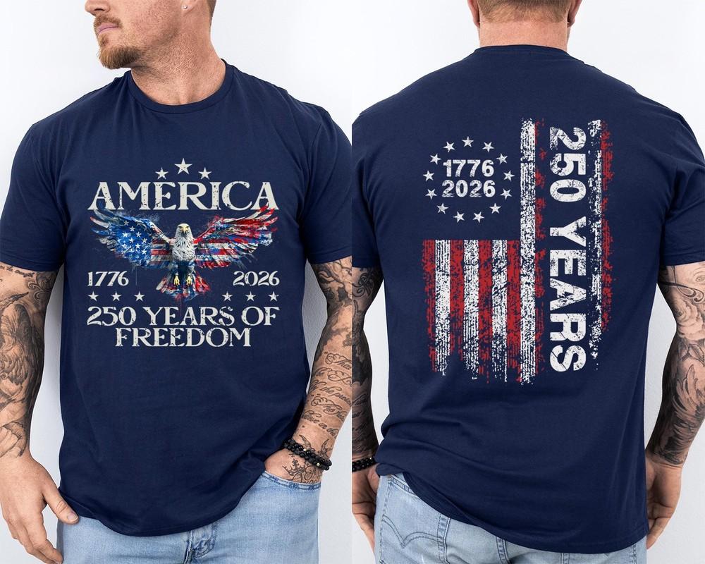 250 Years America Anniversary 1776 Bald Eagle 250th Birthday US Flag 2 Sided Tee Unisex T-Shirt S