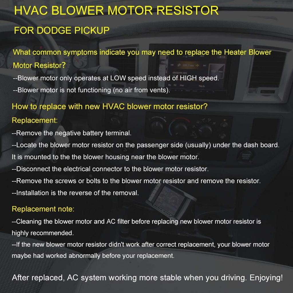 FAERSI HVAC Fan Blower Motor Resistor Replacement For 1994-2008 Dodge Ram 1500 2500 3500 Pickup,1993-1999 Grand Cherokee Replaces RU109 973020