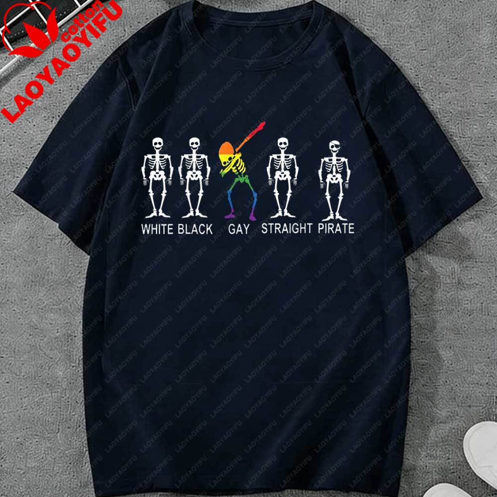 

LGBT Funny Skeleton Pirate T Shirt Unisex White Short Sleeve Casual Graphic Tee Summer Streetwear Tops Harajuku Graphic T Shirts 3XL