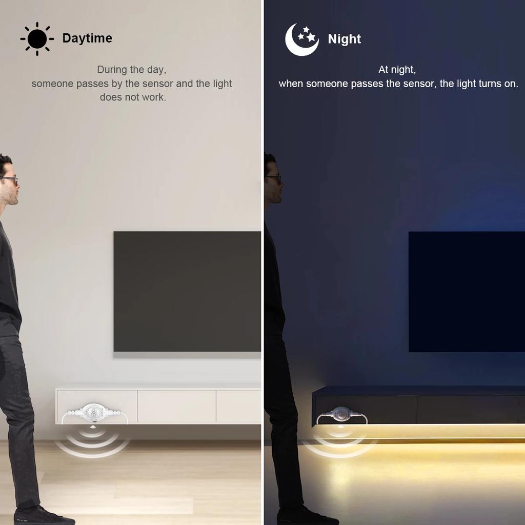 12V Waterproof PIR Motion Sensor LED Strip Light Flexible Under Cabinet Lighting for Kitchen Wardrobe Bed Emergency Night Lamp