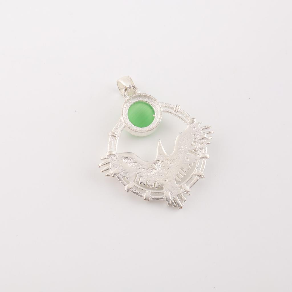 Rare Green Cat's Eye Gemstone 925 Sterling Silver Jewelry Handmade Pendant 1.43" CP-38-47