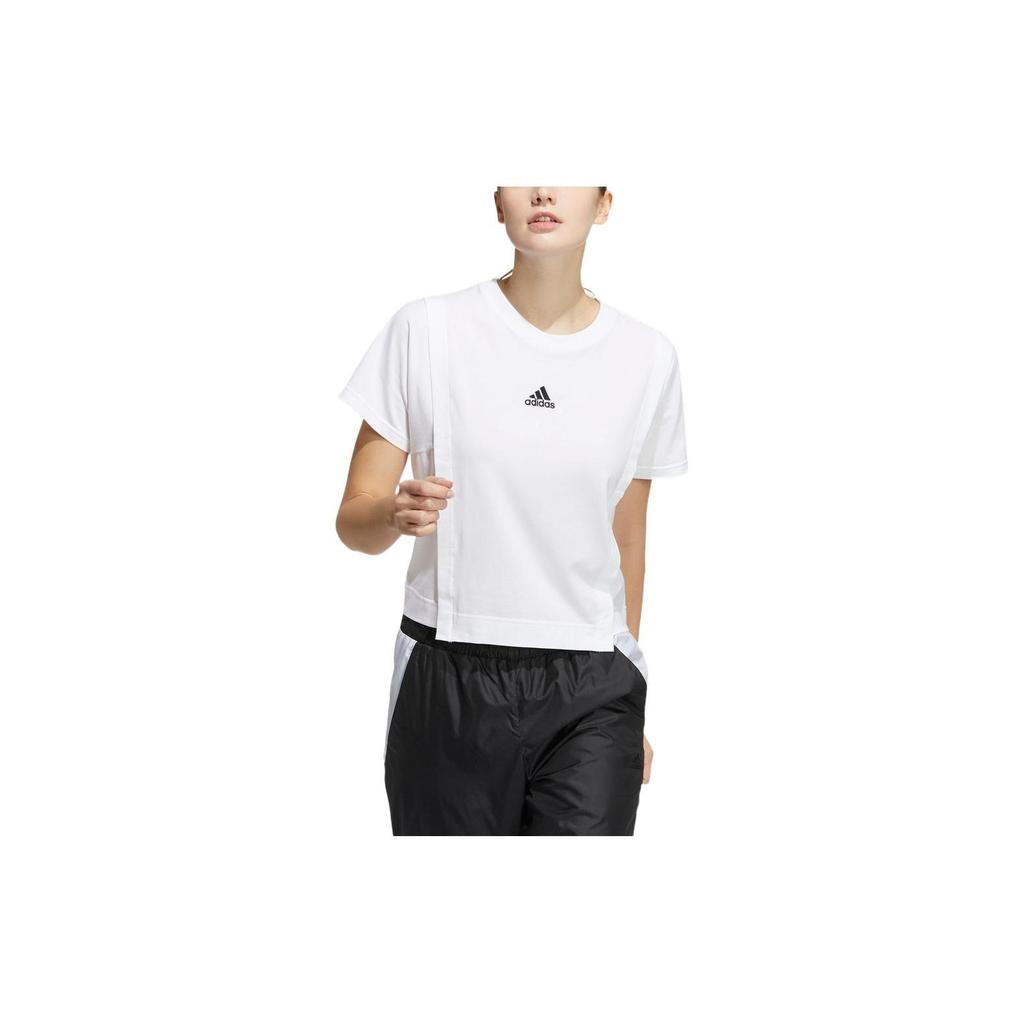 adidas Solid Color Logo Print Crew Neck T-Shirt Women Tops White HF2475