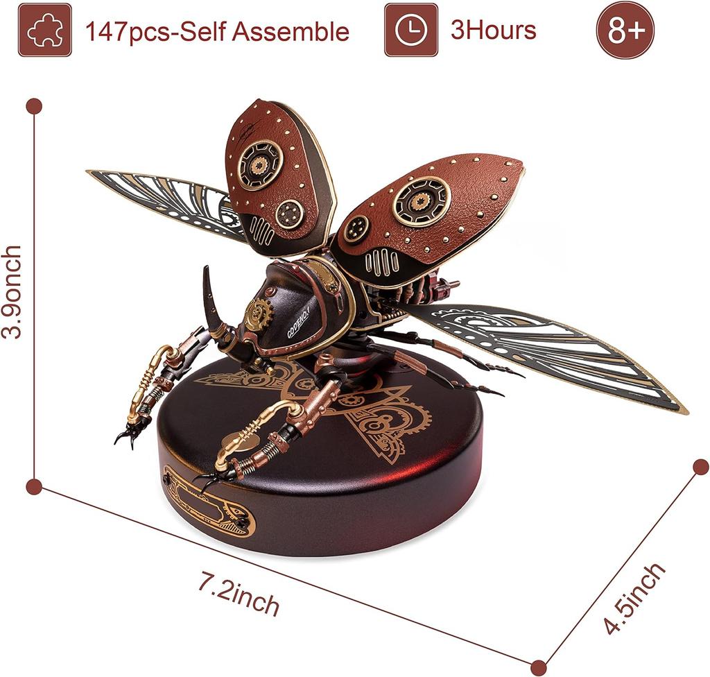 Robotime Rokr 3D Metal Puzzle Rhinoceros Beetle with LED Light of Industrial-style Building Block gift for Kids