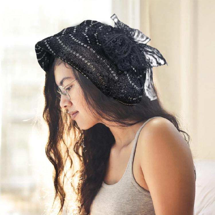 High Skull Hairhoop Lace Bowknot Hat Headband Women Formal Event Hair Covering
