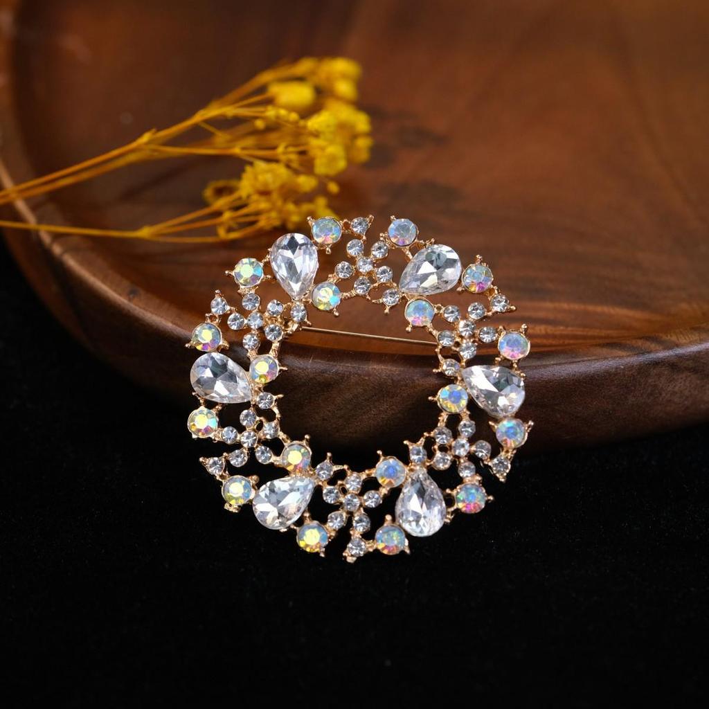 Elegante Europäische & Amerikanische Strassblumen Brosche, Anti-Exposition Pin, Damen Mode Kristall Kleidung Accessoire