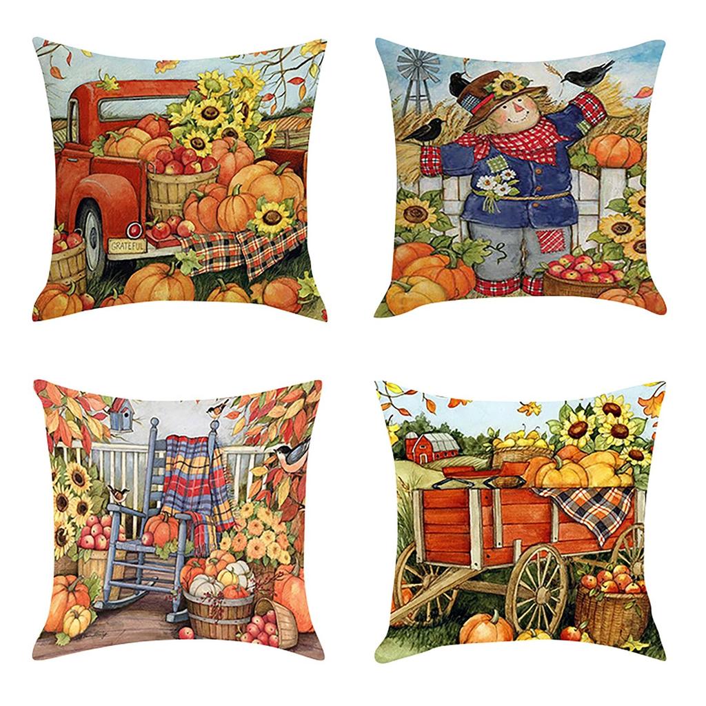 18x18 Fall Pillow Covers, Thanksgiving Decorative Throw Pillowcases, Maple Car Linen Throw Cushion Covers For Sofa Couch Home Decor, 4pcs