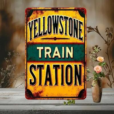 Yellowstone Vintage Blechschild 8x12 Zoll Retro Metall Wanddekor Rostfrei Rustikal Bahnhofsschild Gealtert Wasserdicht Metallkunst