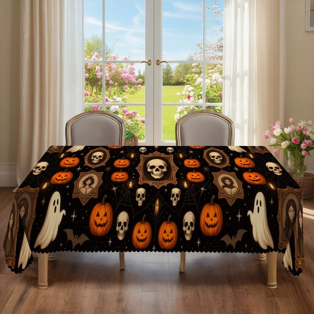 Happy Halloween Theme Rectangle Tablecloth for Tables Home Dinner Waterproof Table Cloth for Party Picnic Halloween Decorations