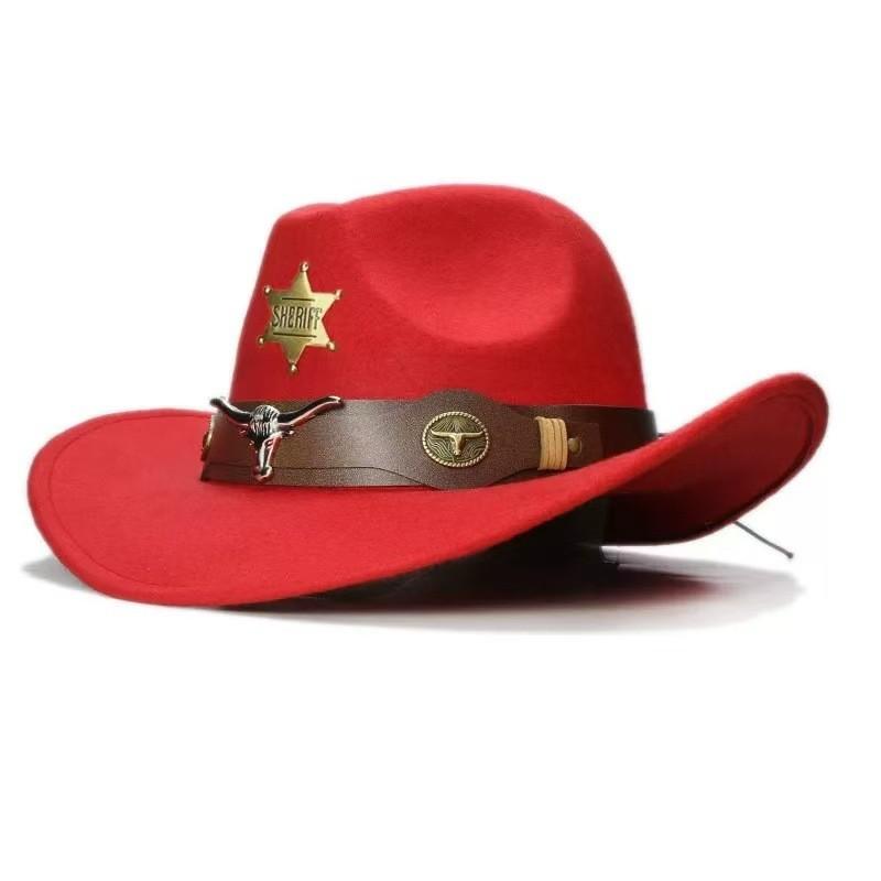 Vintage Cowhead Star Badge Western Cowboy Hat With Wide Brim For Adults And Kids