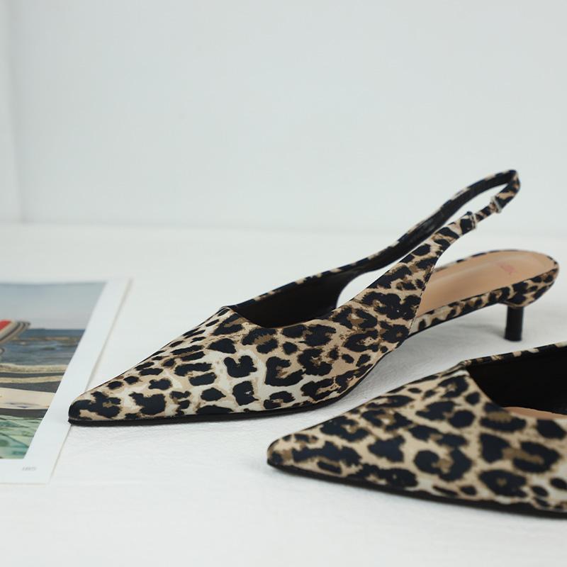 Fashion Luxury Brand Women Low Heels Shoes Leopard Print Comfort Work Slingback Footwear Summer Fashion Pointed Lady Mules Sandals