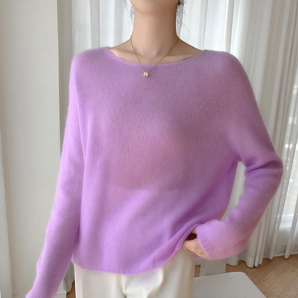 Elegant One-Shoulder Mulberry Silk Cashmere Sweater for Women - Slimming Autumn/Winter Knit Base Layer
