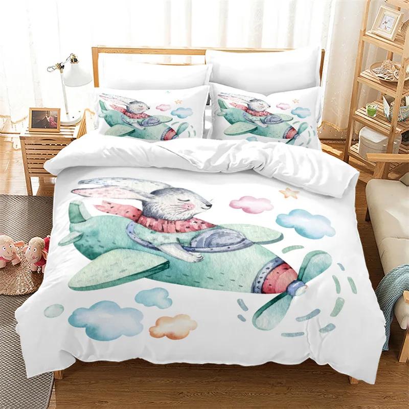 Cartoon Rabbit Duvet Cover Set Funny Animals 3D Print Bedding Set For Kids Teens Bedroom Decor Comforter Cover With Pillowcases