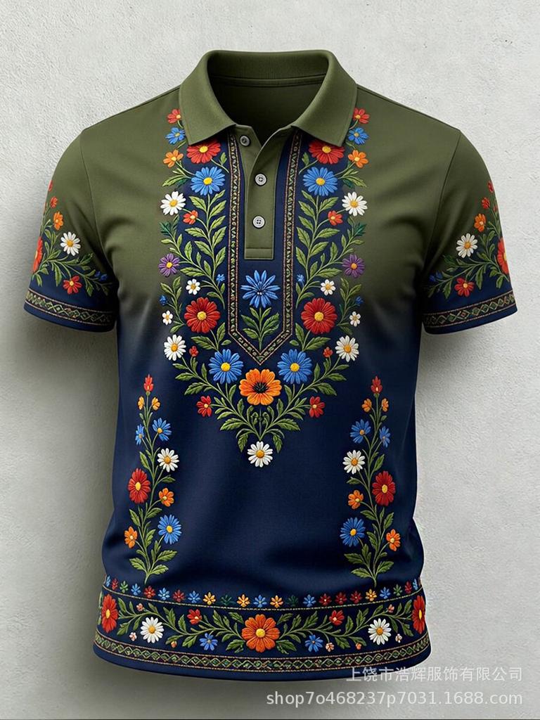 New 3D Printed Men's Retro Fashion Casual Summer Lapel Polo Shirt Top