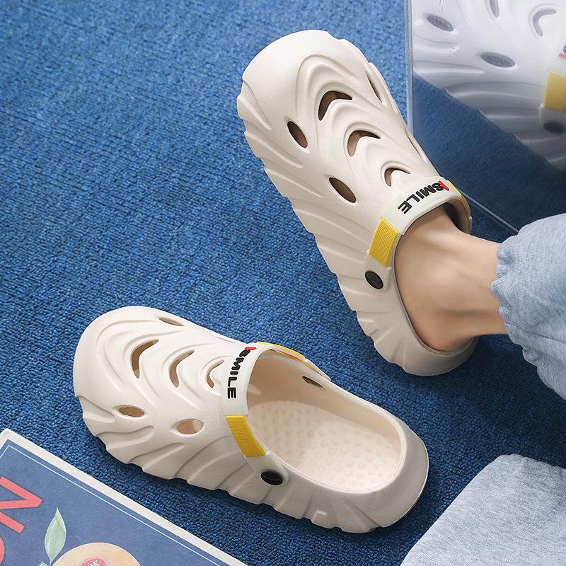 

Sandals men wear in summer, non-slip thick-soled, shit-feeling hole shoes for driving, beach dual-purpose bag head cool slippers 45 бежевий