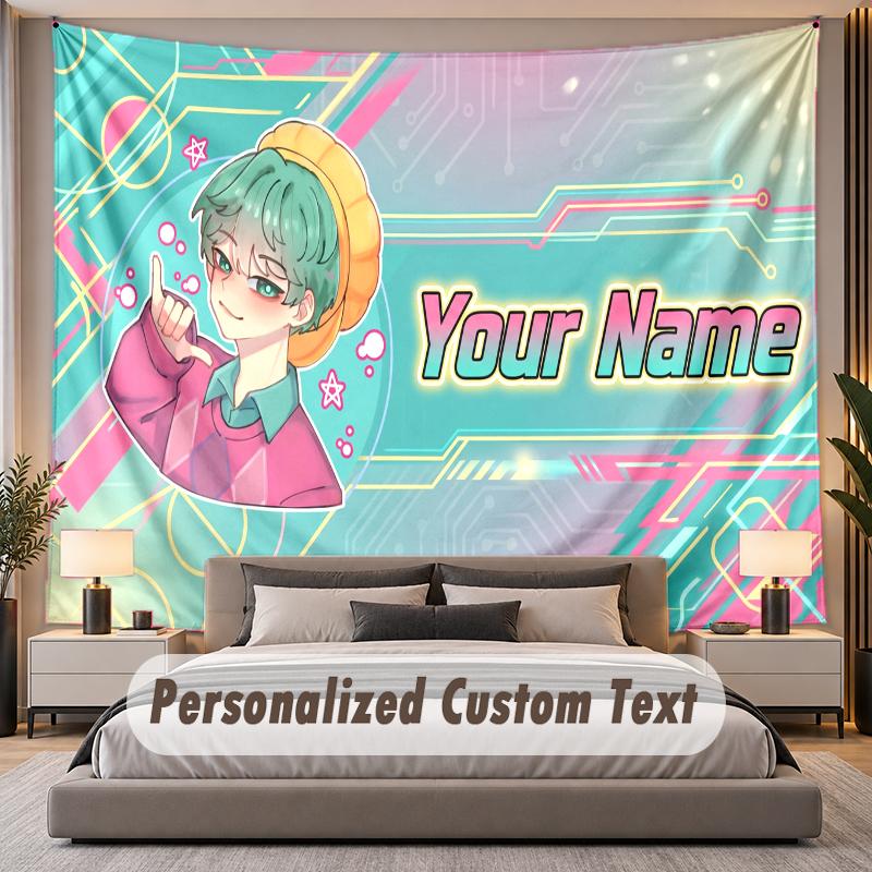 Custom Name Text Tapestry Kpop Demon Hunters Personalized Polyester Wall Tapestry For Bedroom And Room