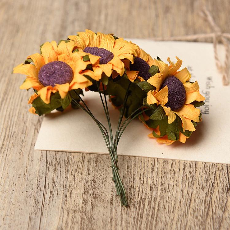 Sunflower Paper Flower DIY Gift Box Decoration for Weddings, Candy Boxes, and Accessories - Small Floral Accents.