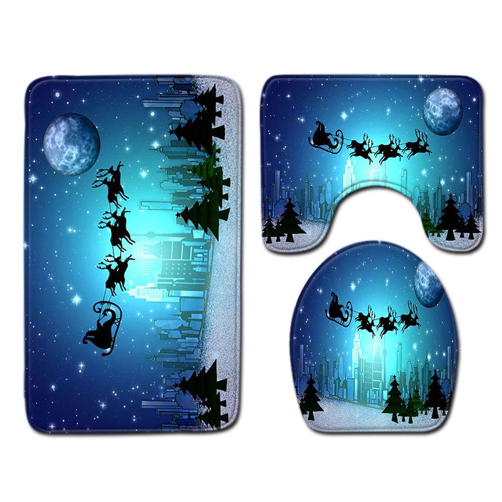 Christmas Bathroom Floor Mat Toilet Three-Piece Set