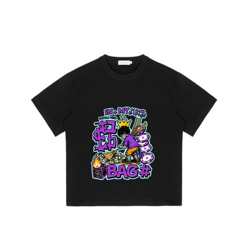 Black T Shirt With In My Bag Money And Character Graphic Print For Streetwear Fashion