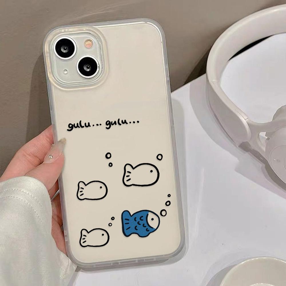 Line graffiti small fish suitable for iPhone17promax Apple 17 matte large hole mobile phone case 16/15 anti-drop x