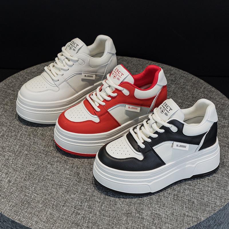 5605 Little White Shoes Women's Spring New Thick-soled Cowhide Little White Shoes Classic Lace-up Sports