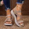 Women's Spring-Summer Wedge Casual Comfort Sandals With Elastic Detail, Versatile Sports Style, Available In Large Sizes.