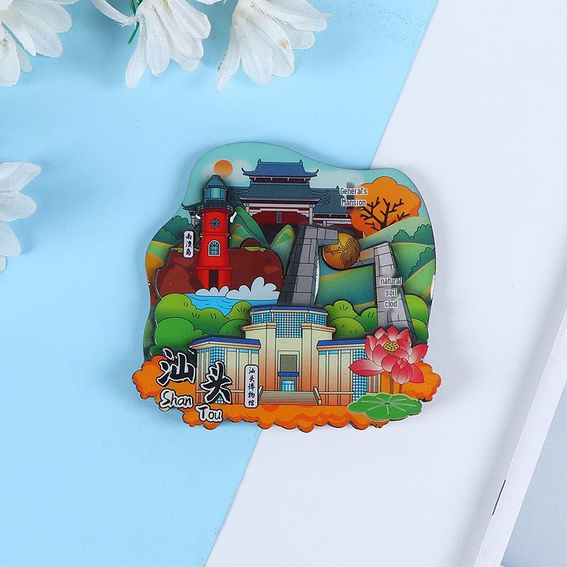 National City Scenic Cartoon Holz-Epoxid-Kühlschrankmagnet