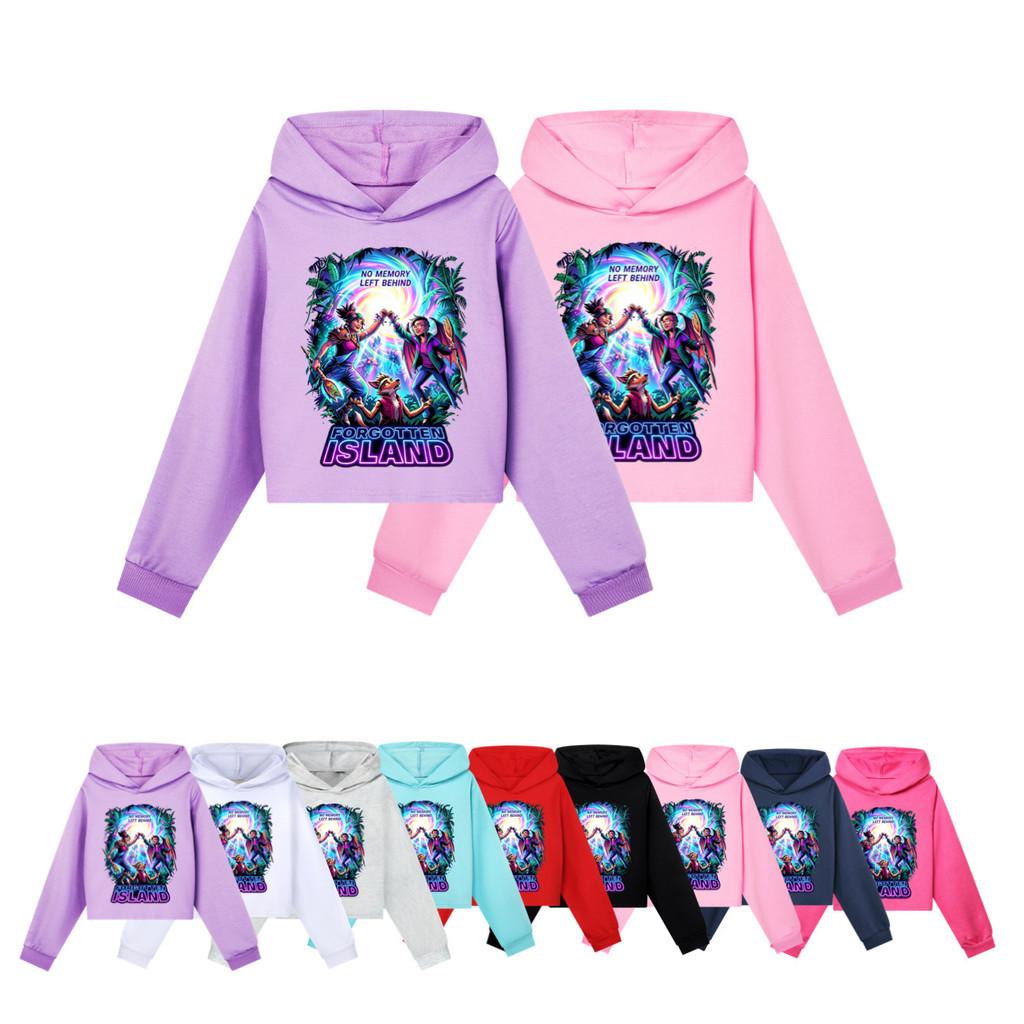 5882 Kids Girls Forgotten Island Printed Short Hooded Sweatshirt Long Sleeves Hoodies