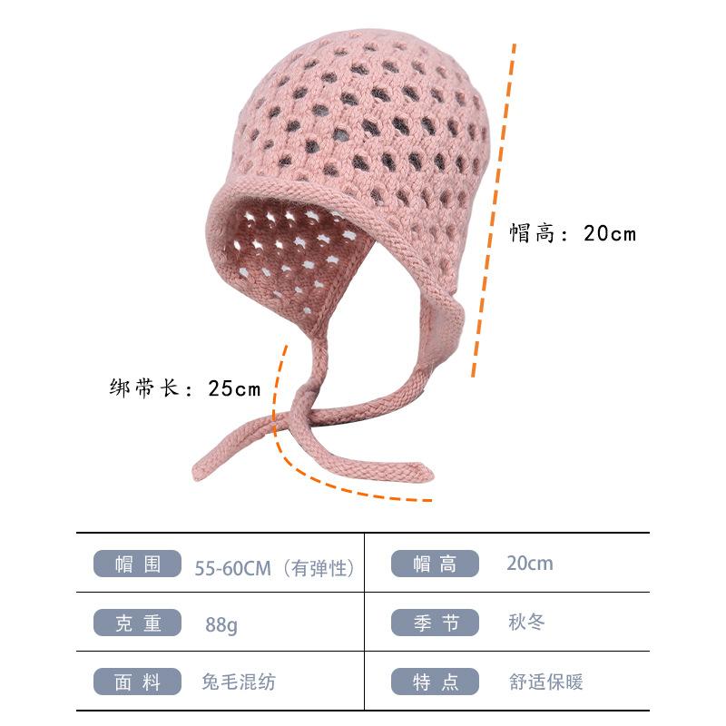Source thick thread hollow braided lace-up pure rabbit hair knitted hat women's new retro ear protector wool hat