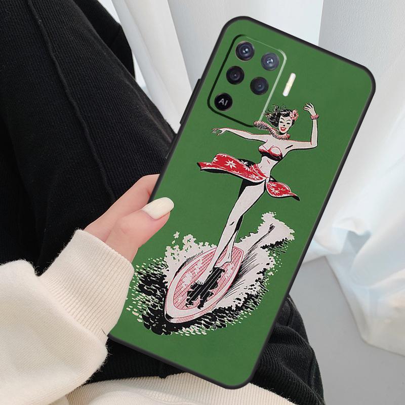HAWAII STRAND SURF MEISJE SURFEN KUNST Hoesje Voor Oppo A40 A60 A80 A5 Pro A15 A16 A17 A57 A77 A94 A74 A54 A76 A96 A18 A38 A58 A78 A98