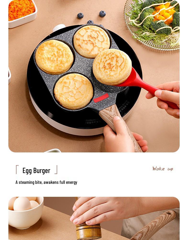 Maifan Stone Non-Stick Four-Hole Egg Pan with Lid