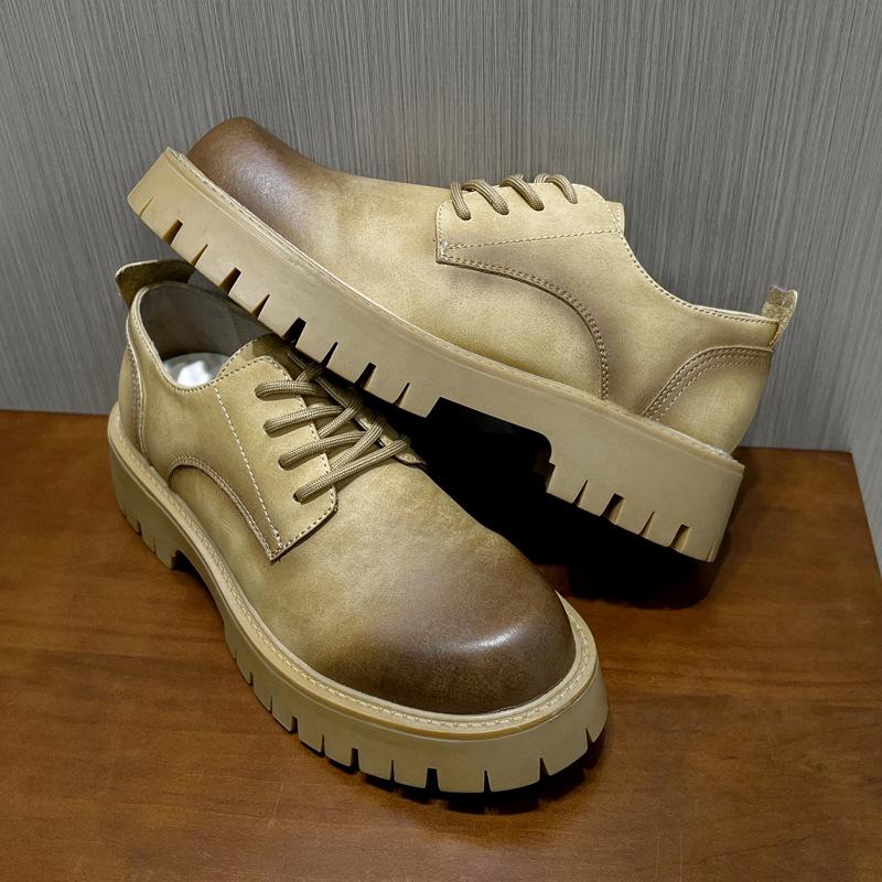 Muffin Heel Small Leather Shoes Men'S Retro Yellow Single Shoes British Style White Loafers Niche Casual Shoes 2135-T