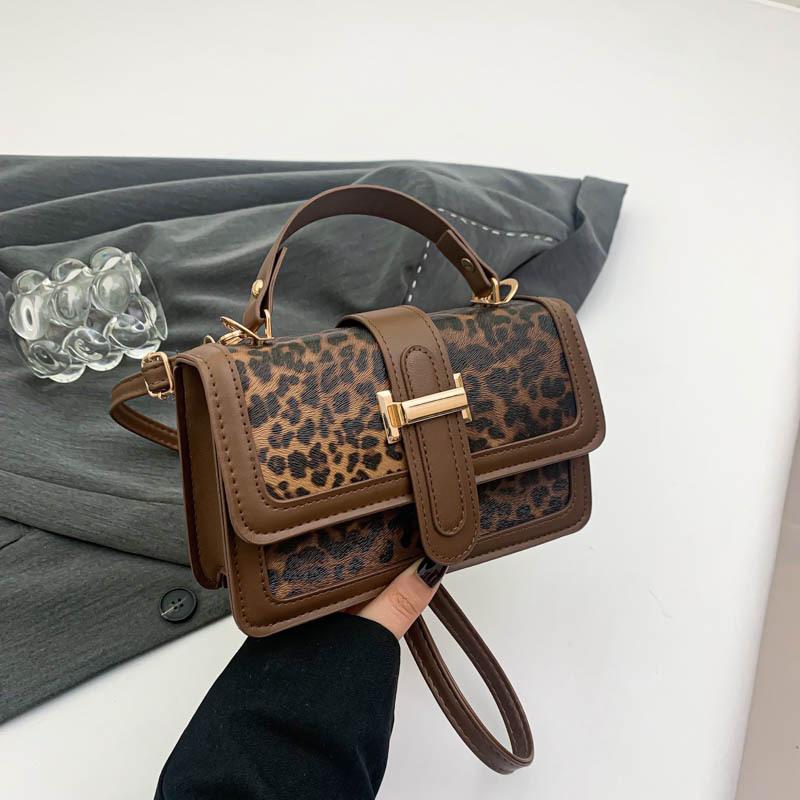 2025 Spring New Retro Personality Temperament Leopard Print Portable Small Square Bag Women's Fashion Shoulder Messenger Commuter Women's Bag