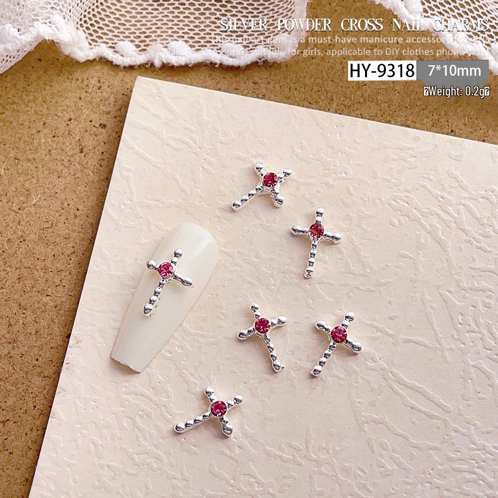 Pink Rhinestone Cross Nail Art Decorations: Multiple Styles of Wearable Metal Nail Accessories