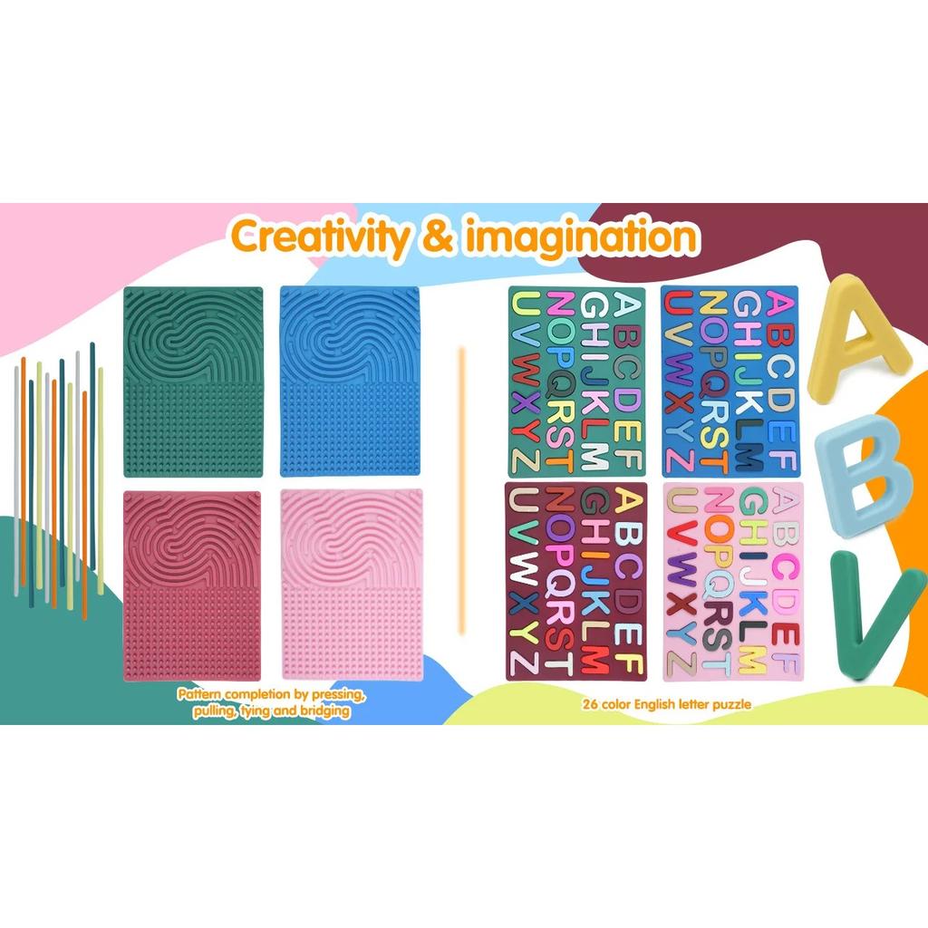 Big Sensory Activity Board English Letter Silicone Fidget Toy for Kid Silent Calming for Anxiety ADHD Autism Portable Travel Toy