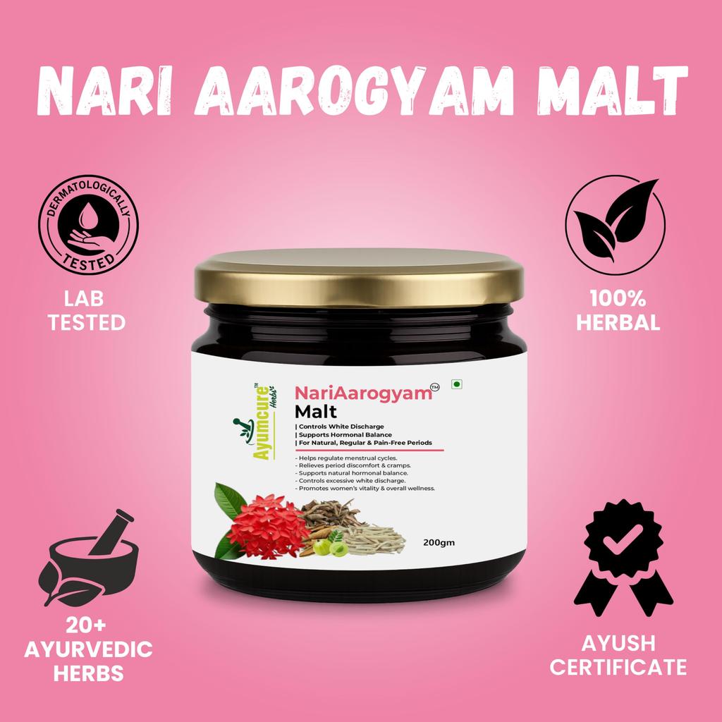 Ayumcure Nari Aarogyam Malt 200g | White Discharge (Leukorrhea) & PCOS Relief | Balances Hormones, Regulates Periods, Eases Cramps | Boosts