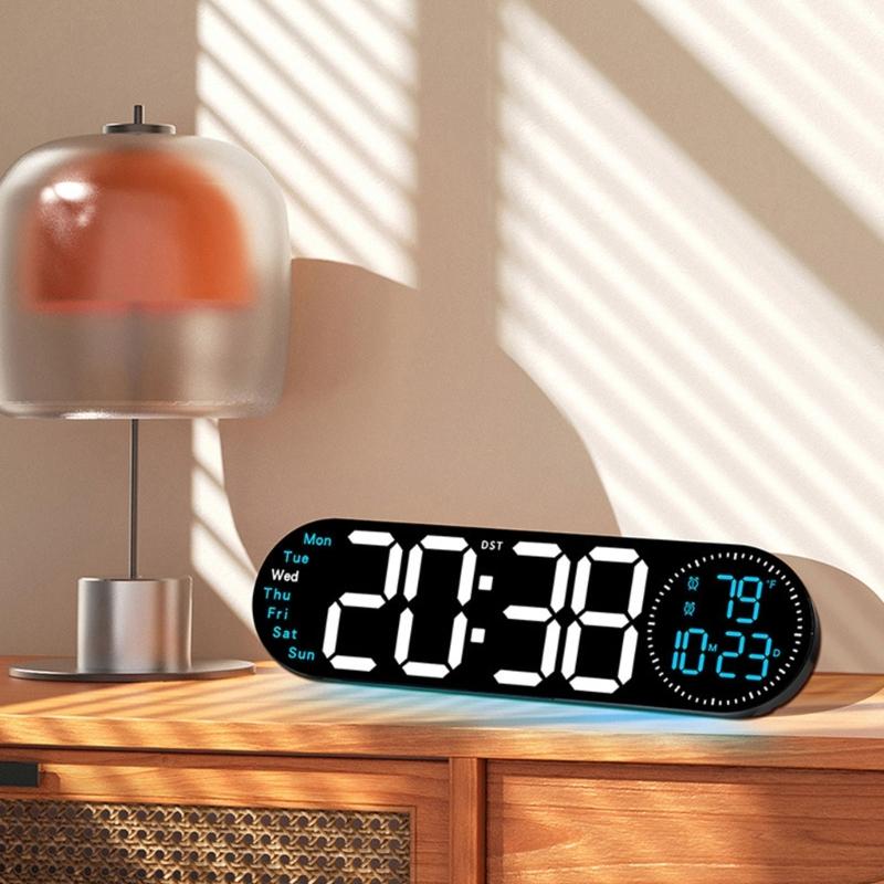 Large LED Wall Clock with Remote Control 2 Alarms Date Temperature Easy To Read Display for Home Decors Time Management
