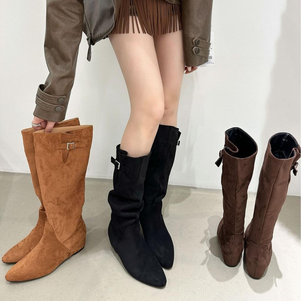 Boots Women's Over-the-Knee Boots 2025 Autumn and Winter New Women's Boots Inner Height Increasing Folds Piling Boots Suede Boots Women's
