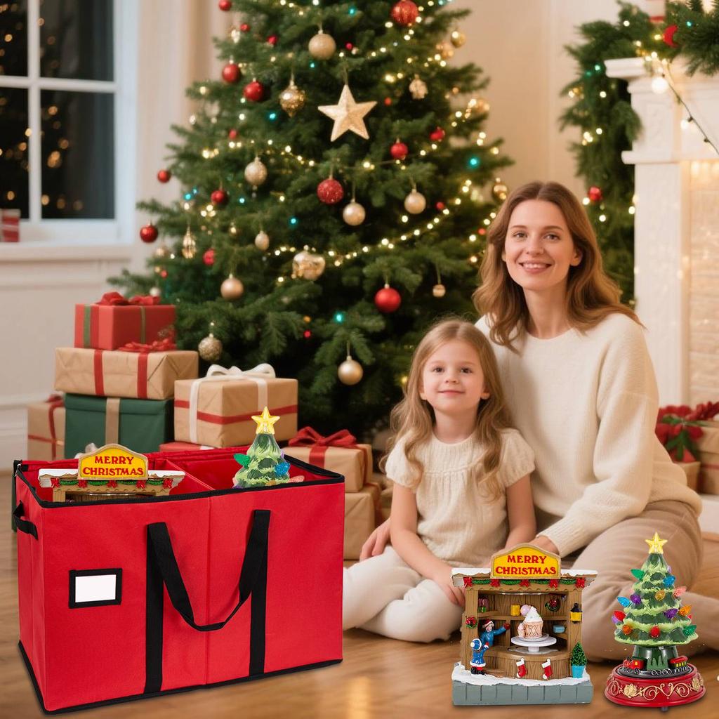 Christmas Ornaments Collectible Storage Box Holiday Decorations Organizer Bags with Adjustable Dividers and Lids for Figurines