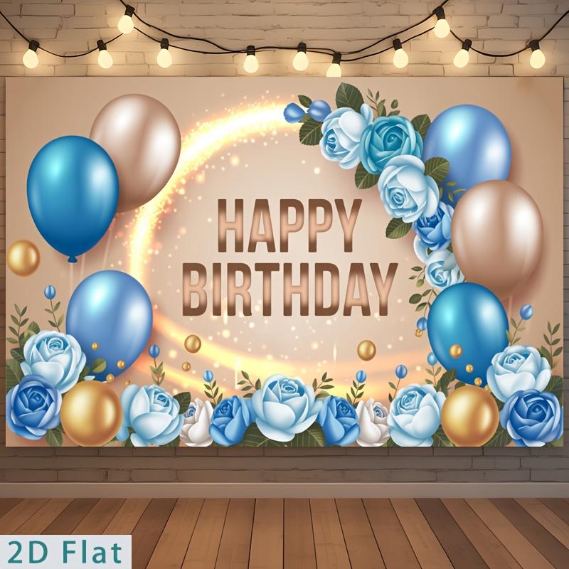 2D Flat Surface 1 Piece Birthday Happy Blue Rose Golden Balloon Polyester Background Fabric Suitable for Farms and Gardens
