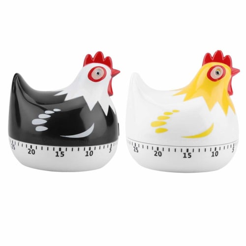 55-Minute Analog Kitchen Timer with Countdown Function, Cute Chicken Design, Battery-Free, Cooking Timer for Baking, Loud Alarm, Clockwise Rotation (W