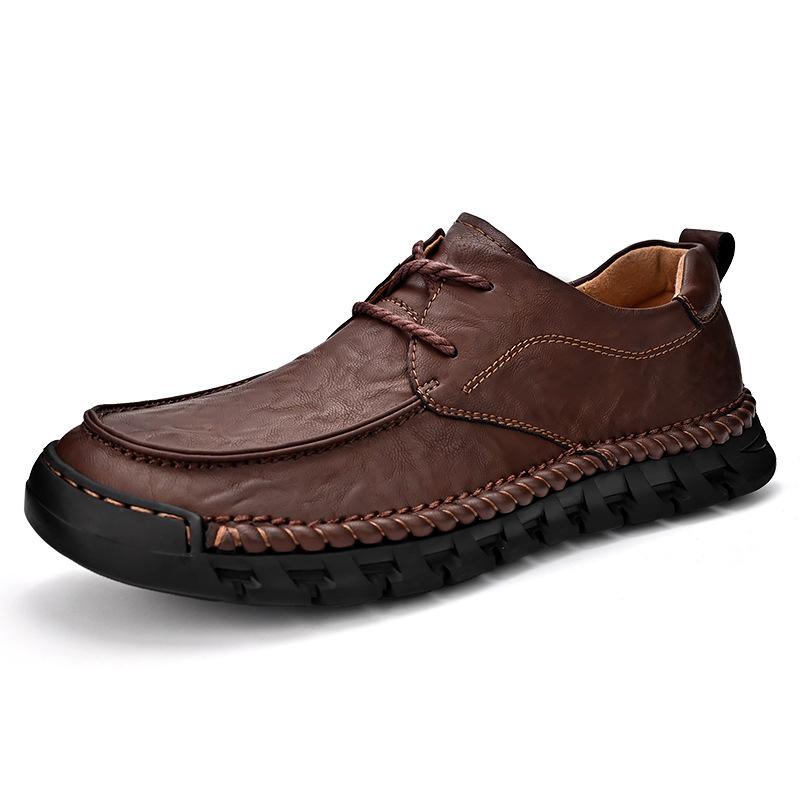 Casual Leather Shoes Men's 2025 New Soft-soled Hand-stitched Versatile Lace-up Men's Shoes Business Dress Breathable Dad Shoes