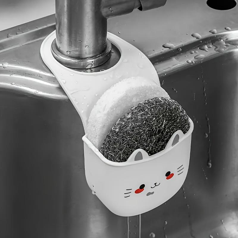 

1 Cute Cat Silicone Faucet Basket, Kitchen Sink Ball Holder Storage Box for Sponge and Dishwashing Brush, Suitable for Most Faucets белый