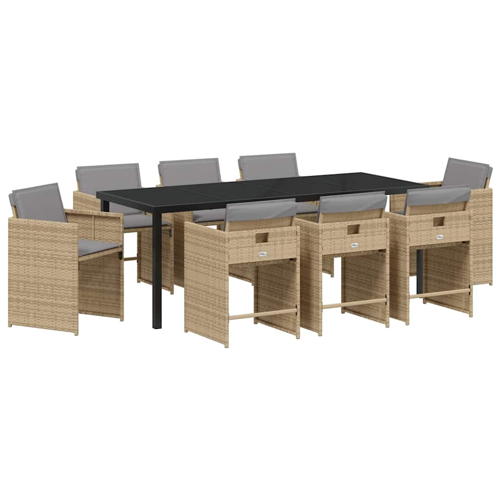 Outdoor Dining Set with Cushions 9 pcs Beige Poly Rattan