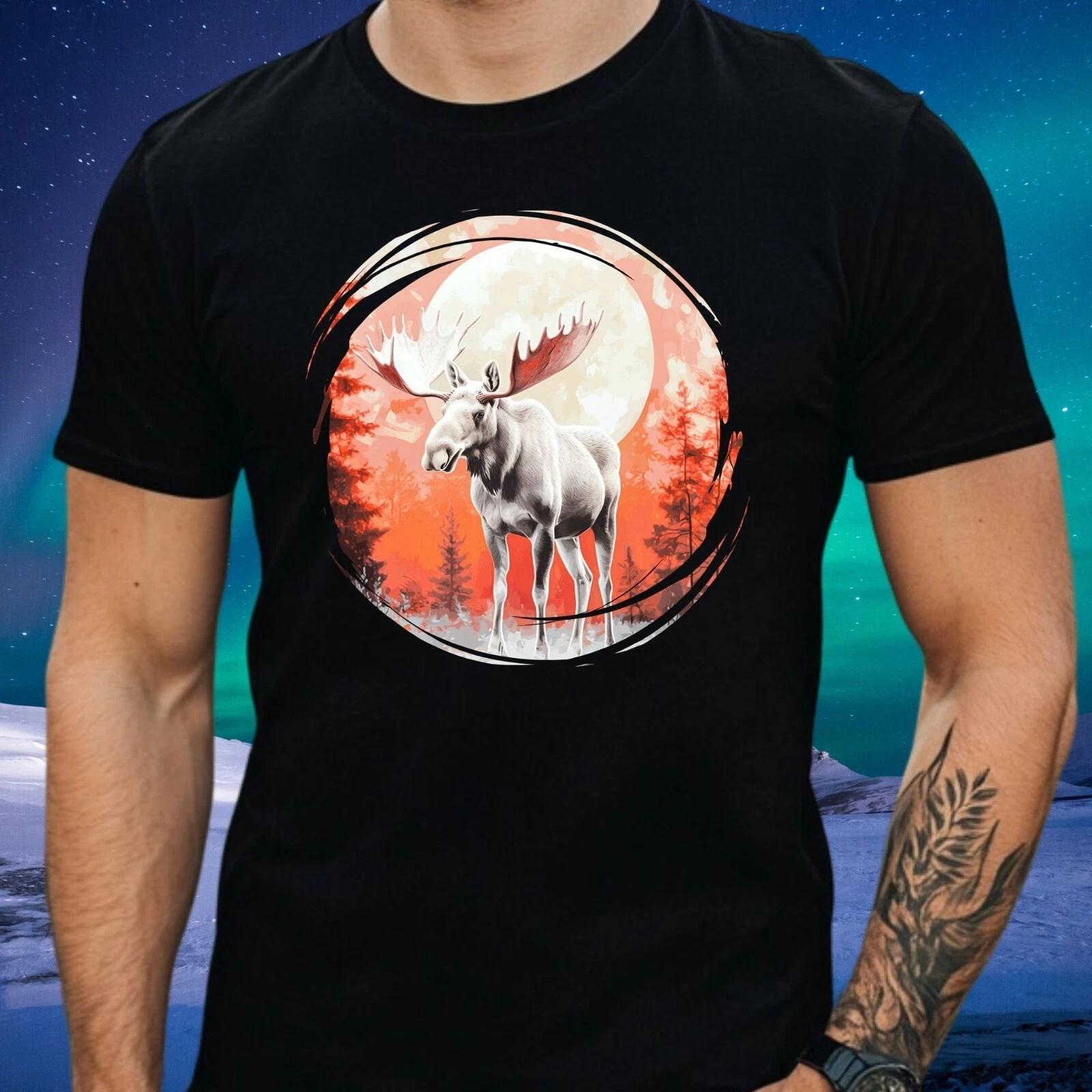 T-Shirt Herren Weißer Elch Motiv Baumwolle GrößeXSbis 5XL XL