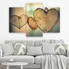 Three Piece Picture Canvas Print Heart Wood Love Retro