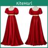 Rochie Bridgerton Satin Roșu Portocaliu Albastru Păun Albastru Deschis Talie Empire