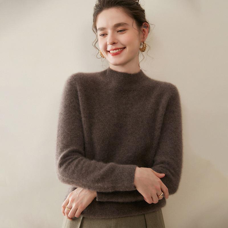 Autumn & Winter Women's 100% Pure Cashmere Half-High Neck Sweater - New Style, Comfortable, Warm, Fluffy Pullover.