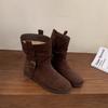 Flat Bottom Pleated Suede Pile Boots Women's Vintage Western Cowboy Medium Boots Martin Boots Autumn/Winter Chelsea Short Boots